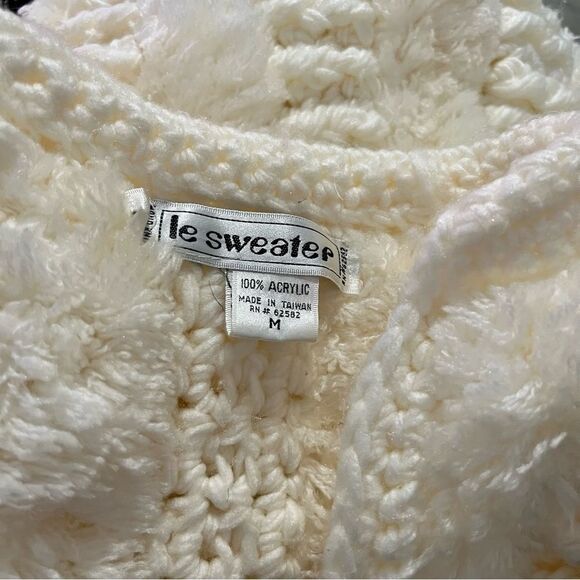 “Le Sweater” Vtg oversized hand knit sweater 70s cream chunky textured jacket M - Picture 13 of 15